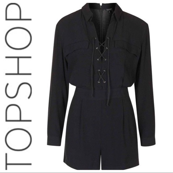 💕SALE💕 Topshop Lace-up Black Romper - Picture 2 of 7